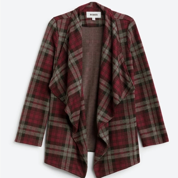 BB Dakota by Steve Madden Jackets & Blazers - BB DAKOTA by STEVE MADDEN London Plaid Open Drape Knit Jacket